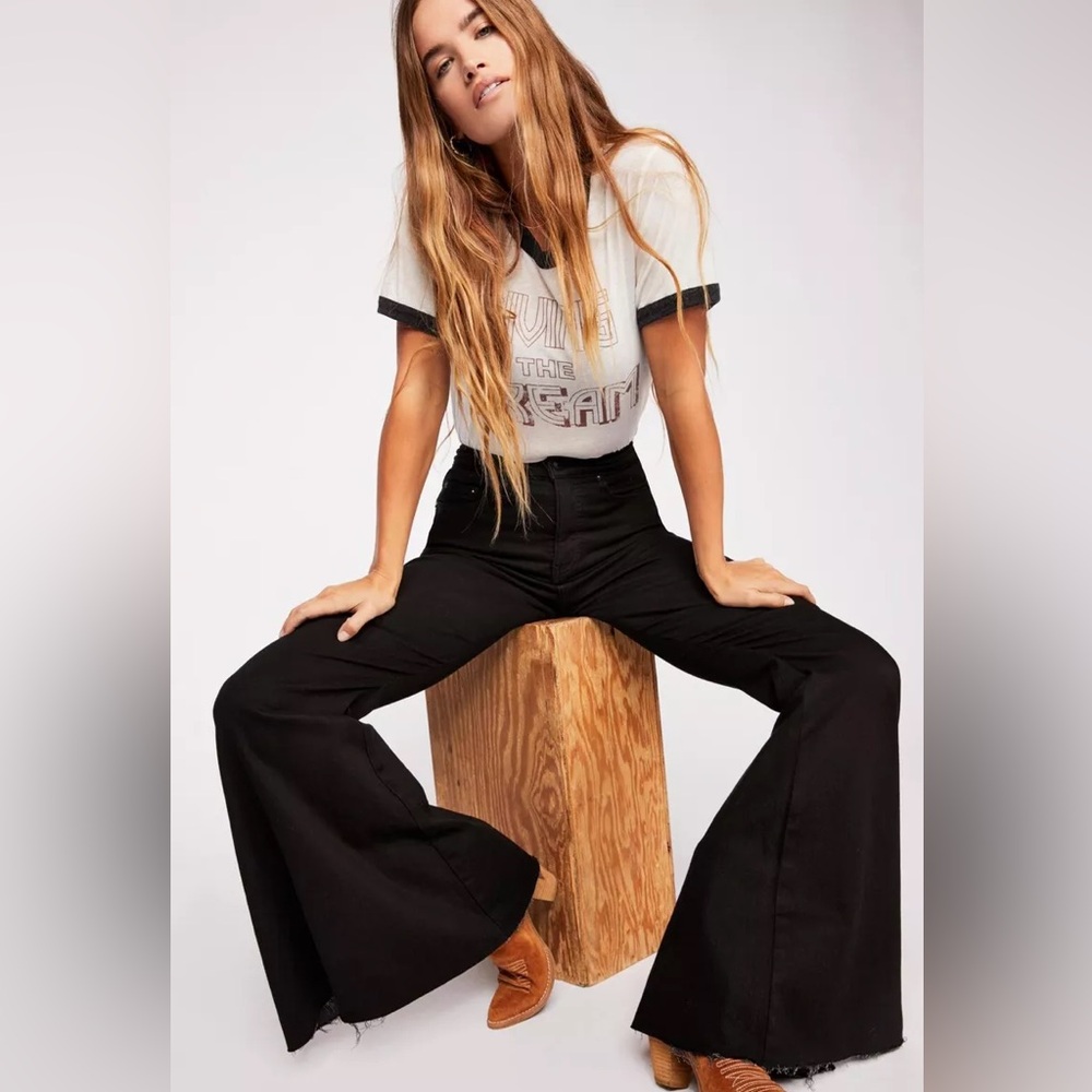Free People Pants | Free People Curvy High Rise Lace Up Black Jeans Size 35 NWT